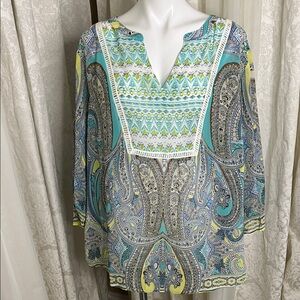Valerie Stevens Aqua and Blue Paisley Blouse